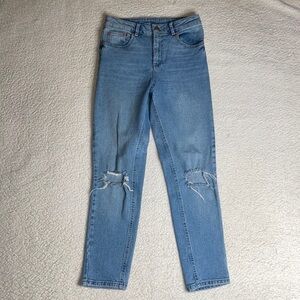 ASOS Denim Jeans Fit Waist High Rise Ankle Crop Size 29 Distressed Ripped